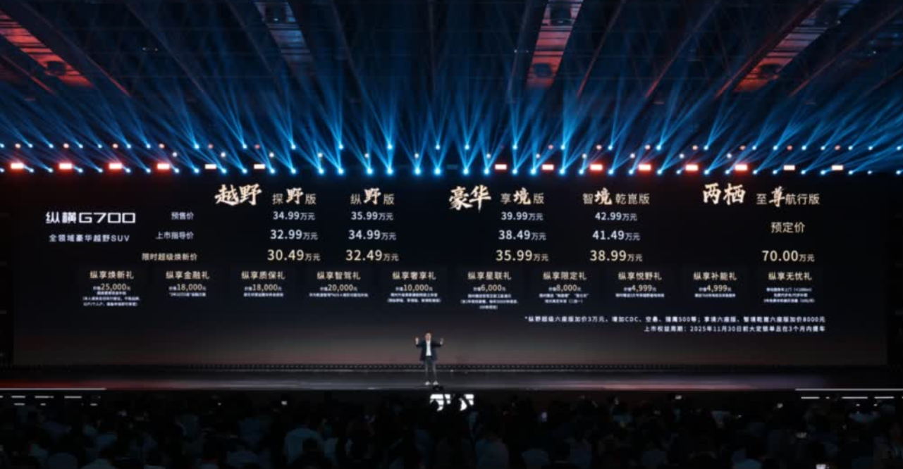 捷途版大G纵横G700上市：顶配可航行还有华为智驾，盲订已超3万